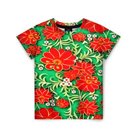 Детская футболка 3D с принтом Узор из цветов в Новосибирске, 100% гипоаллергенный полиэфир | прямой крой, круглый вырез горловины, длина до линии бедер, чуть спущенное плечо, ткань немного тянется | 3d | арт | астры | красные | ромашки | узор | цветы