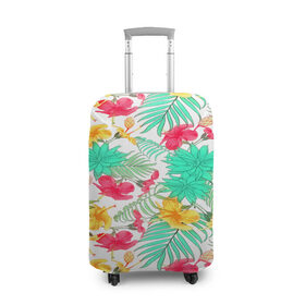 Чехол для чемодана 3D с принтом Tropical pattern в Новосибирске, 86% полиэфир, 14% спандекс | двустороннее нанесение принта, прорези для ручек и колес | 3d | арт | лето | пальмы | текстура | тропический | узор | цветы