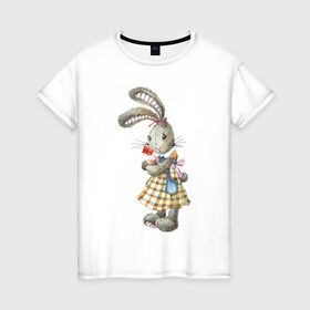 Женская футболка хлопок с принтом Кролик в Новосибирске, 100% хлопок | прямой крой, круглый вырез горловины, длина до линии бедер, слегка спущенное плечо | 