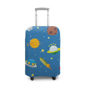 Чехол для чемодана 3D с принтом Space в Новосибирске, 86% полиэфир, 14% спандекс | двустороннее нанесение принта, прорези для ручек и колес | blue | color | cute | green | orange | original | pattern | pink | purple | red | space | world | yellow | голубое | жёлтое | космос | красное | милое | оранжевое | полёт | синее | фиолетовое | цвет | яркое