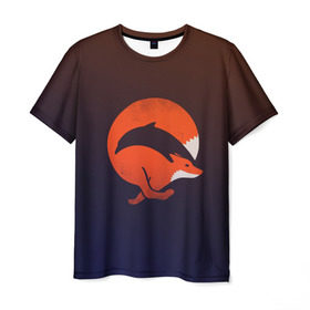 Мужская футболка 3D с принтом Лисица и дельфин в Новосибирске, 100% полиэфир | прямой крой, круглый вырез горловины, длина до линии бедер | fox | два в одном | животное | зверь | красивая | лис | лиса | лисенок | лисица | лисичка | мех | патрикеевна | плутовка | прикольная | природа | рисунок | рыба | рыжая | рыжий цвет | сказка | хвост | хитрая