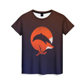 Женская футболка 3D с принтом Лисица и дельфин в Новосибирске, 100% полиэфир ( синтетическое хлопкоподобное полотно) | прямой крой, круглый вырез горловины, длина до линии бедер | fox | два в одном | животное | зверь | красивая | лис | лиса | лисенок | лисица | лисичка | мех | патрикеевна | плутовка | прикольная | природа | рисунок | рыба | рыжая | рыжий цвет | сказка | хвост | хитрая