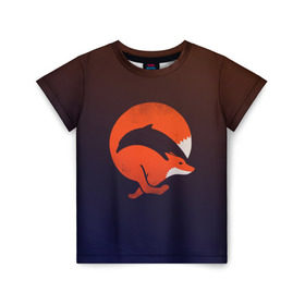 Детская футболка 3D с принтом Лисица и дельфин в Новосибирске, 100% гипоаллергенный полиэфир | прямой крой, круглый вырез горловины, длина до линии бедер, чуть спущенное плечо, ткань немного тянется | fox | два в одном | животное | зверь | красивая | лис | лиса | лисенок | лисица | лисичка | мех | патрикеевна | плутовка | прикольная | природа | рисунок | рыба | рыжая | рыжий цвет | сказка | хвост | хитрая