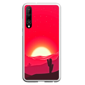 Чехол для Honor P30 с принтом Gorgeous sunset в Новосибирске, Силикон | Область печати: задняя сторона чехла, без боковых панелей | Тематика изображения на принте: 3d | арт | дикий запад | закат | кактус | природа | солнце