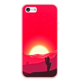 Чехол для iPhone 5/5S матовый с принтом Gorgeous sunset в Новосибирске, Силикон | Область печати: задняя сторона чехла, без боковых панелей | 3d | арт | дикий запад | закат | кактус | природа | солнце
