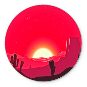 Коврик круглый с принтом Gorgeous sunset в Новосибирске, резина и полиэстер | круглая форма, изображение наносится на всю лицевую часть | Тематика изображения на принте: 3d | арт | дикий запад | закат | кактус | природа | солнце