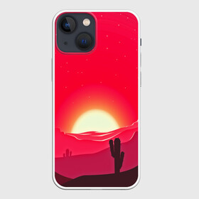 Чехол для iPhone 13 mini с принтом Gorgeous sunset в Новосибирске,  |  | 3d | арт | дикий запад | закат | кактус | природа | солнце