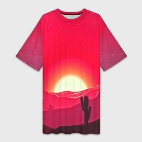 Платье-футболка 3D с принтом Gorgeous sunset в Новосибирске,  |  | 3d | арт | дикий запад | закат | кактус | природа | солнце