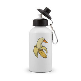Бутылка спортивная с принтом утка банан в Новосибирске, металл | емкость — 500 мл, в комплекте две пластиковые крышки и карабин для крепления | banana | duck | meme | банан | мем | утка