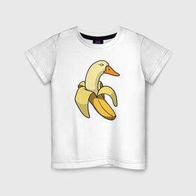 Детская футболка хлопок с принтом утка банан в Новосибирске, 100% хлопок | круглый вырез горловины, полуприлегающий силуэт, длина до линии бедер | banana | duck | meme | банан | мем | утка