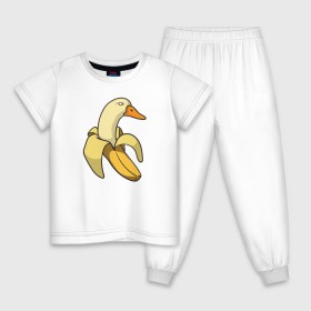 Детская пижама хлопок с принтом утка банан в Новосибирске, 100% хлопок |  брюки и футболка прямого кроя, без карманов, на брюках мягкая резинка на поясе и по низу штанин
 | banana | duck | meme | банан | мем | утка