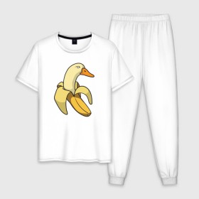 Мужская пижама хлопок с принтом утка банан в Новосибирске, 100% хлопок | брюки и футболка прямого кроя, без карманов, на брюках мягкая резинка на поясе и по низу штанин
 | Тематика изображения на принте: banana | duck | meme | банан | мем | утка