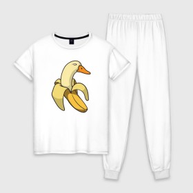 Женская пижама хлопок с принтом утка банан в Новосибирске, 100% хлопок | брюки и футболка прямого кроя, без карманов, на брюках мягкая резинка на поясе и по низу штанин | banana | duck | meme | банан | мем | утка