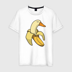 Мужская футболка хлопок с принтом утка банан в Новосибирске, 100% хлопок | прямой крой, круглый вырез горловины, длина до линии бедер, слегка спущенное плечо. | Тематика изображения на принте: banana | duck | meme | банан | мем | утка