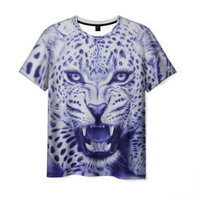 Мужская футболка 3D с принтом Леопард в Новосибирске, 100% полиэфир | прямой крой, круглый вырез горловины, длина до линии бедер | арт | гепард | дикая кошка | зверь | искусство | кошка | леопард | хищник