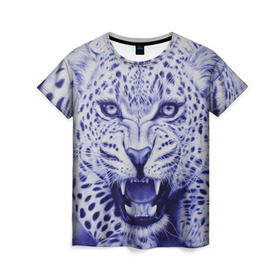 Женская футболка 3D с принтом Леопард в Новосибирске, 100% полиэфир ( синтетическое хлопкоподобное полотно) | прямой крой, круглый вырез горловины, длина до линии бедер | арт | гепард | дикая кошка | зверь | искусство | кошка | леопард | хищник