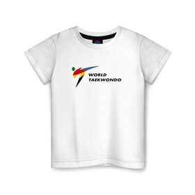 Детская футболка хлопок с принтом World Taekwondo logo в Новосибирске, 100% хлопок | круглый вырез горловины, полуприлегающий силуэт, длина до линии бедер | world taekwondo | wt | логотип | тхэквондо