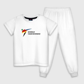Детская пижама хлопок с принтом World Taekwondo logo в Новосибирске, 100% хлопок |  брюки и футболка прямого кроя, без карманов, на брюках мягкая резинка на поясе и по низу штанин
 | world taekwondo | wt | логотип | тхэквондо