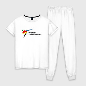 Женская пижама хлопок с принтом World Taekwondo logo в Новосибирске, 100% хлопок | брюки и футболка прямого кроя, без карманов, на брюках мягкая резинка на поясе и по низу штанин | world taekwondo | wt | логотип | тхэквондо