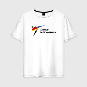 Женская футболка хлопок Oversize с принтом World Taekwondo logo в Новосибирске, 100% хлопок | свободный крой, круглый ворот, спущенный рукав, длина до линии бедер
 | world taekwondo | wt | логотип | тхэквондо