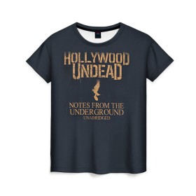 Женская футболка 3D с принтом Hollywood Undead в Новосибирске, 100% полиэфир ( синтетическое хлопкоподобное полотно) | прямой крой, круглый вырез горловины, длина до линии бедер | hollywood undead | голливудская нежить