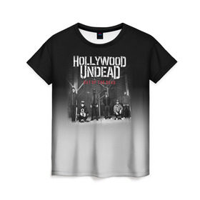 Женская футболка 3D с принтом Hollywood Undead 3 в Новосибирске, 100% полиэфир ( синтетическое хлопкоподобное полотно) | прямой крой, круглый вырез горловины, длина до линии бедер | hollywood undead | голливудская нежить