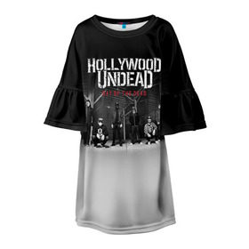 Детское платье 3D с принтом Hollywood Undead 3 в Новосибирске, 100% полиэстер | прямой силуэт, чуть расширенный к низу. Круглая горловина, на рукавах — воланы | Тематика изображения на принте: hollywood undead | голливудская нежить