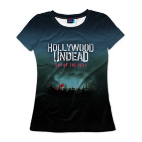 Женская футболка 3D с принтом Hollywood Undead 9 в Новосибирске, 100% полиэфир ( синтетическое хлопкоподобное полотно) | прямой крой, круглый вырез горловины, длина до линии бедер | hollywood undead | голливудская нежить