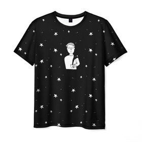 Мужская футболка 3D с принтом Чай Космос в Новосибирске, 100% полиэфир | прямой крой, круглый вырез горловины, длина до линии бедер | звезды | корабль | космонавт | кофе | мужчина | небо | ночь | парень | черно белый | эмоции