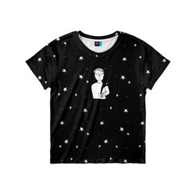 Детская футболка 3D с принтом Чай Космос в Новосибирске, 100% гипоаллергенный полиэфир | прямой крой, круглый вырез горловины, длина до линии бедер, чуть спущенное плечо, ткань немного тянется | звезды | корабль | космонавт | кофе | мужчина | небо | ночь | парень | черно белый | эмоции