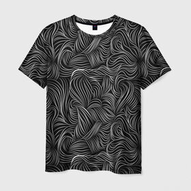 Мужская футболка 3D с принтом Черные Волны в Новосибирске, 100% полиэфир | прямой крой, круглый вырез горловины, длина до линии бедер | Тематика изображения на принте: абстракция | вензель | волосы | геометрия | графика | завитки | искусство | карандаш | линии | листья | метель | плавный | рисование | стиль | тонкий | узор | цветы | черно белый | чертеж | щупальца