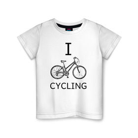 Детская футболка хлопок с принтом I love cycling в Новосибирске, 100% хлопок | круглый вырез горловины, полуприлегающий силуэт, длина до линии бедер | Тематика изображения на принте: bicycle | bike | bmx | cycling | enjoy | i | like | love | moto | ride | rider | sport | байк | велик | вело | велосипед | велосипедист | ездить | зож | катать | кататься | лето | спорт | спортсмен