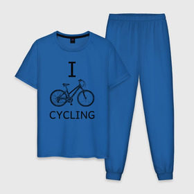 Мужская пижама хлопок с принтом I love cycling в Новосибирске, 100% хлопок | брюки и футболка прямого кроя, без карманов, на брюках мягкая резинка на поясе и по низу штанин
 | bicycle | bike | bmx | cycling | enjoy | i | like | love | moto | ride | rider | sport | байк | велик | вело | велосипед | велосипедист | ездить | зож | катать | кататься | лето | спорт | спортсмен