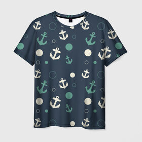 Мужская футболка 3D с принтом Морская в Новосибирске, 100% полиэфир | прямой крой, круглый вырез горловины, длина до линии бедер | Тематика изображения на принте: вода | лето | море | океан | отдых | синий | темный | узор | якорь