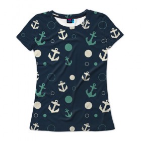 Женская футболка 3D с принтом Морская в Новосибирске, 100% полиэфир ( синтетическое хлопкоподобное полотно) | прямой крой, круглый вырез горловины, длина до линии бедер | вода | лето | море | океан | отдых | синий | темный | узор | якорь