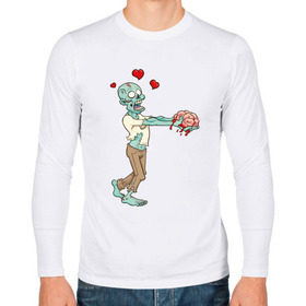 Мужской лонгслив хлопок с принтом Zombie love в Новосибирске, 100% хлопок |  | Тематика изображения на принте: brain | heart | love | zombie | зомби | любовь | мозги | сердце