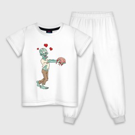 Детская пижама хлопок с принтом Zombie love в Новосибирске, 100% хлопок |  брюки и футболка прямого кроя, без карманов, на брюках мягкая резинка на поясе и по низу штанин
 | brain | heart | love | zombie | зомби | любовь | мозги | сердце
