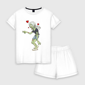 Женская пижама с шортиками хлопок с принтом Zombie love в Новосибирске, 100% хлопок | футболка прямого кроя, шорты свободные с широкой мягкой резинкой | heart | love | zombie | зомби | любовь | сердце