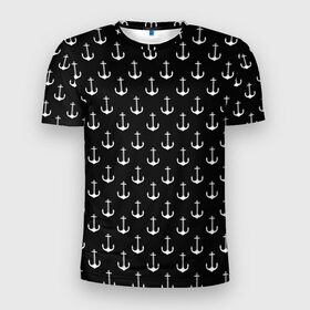 Мужская футболка 3D спортивная с принтом Якорьки в Новосибирске, 100% полиэстер с улучшенными характеристиками | приталенный силуэт, круглая горловина, широкие плечи, сужается к линии бедра | Тематика изображения на принте: 3d | арт | лето | море | морские | текстура | черно белые | якорь