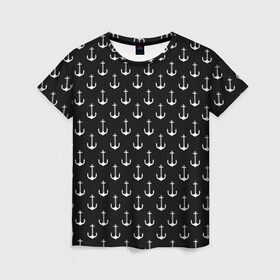 Женская футболка 3D с принтом Якорьки в Новосибирске, 100% полиэфир ( синтетическое хлопкоподобное полотно) | прямой крой, круглый вырез горловины, длина до линии бедер | 3d | арт | лето | море | морские | текстура | черно белые | якорь