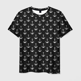 Мужская футболка 3D с принтом Якорьки в Новосибирске, 100% полиэфир | прямой крой, круглый вырез горловины, длина до линии бедер | Тематика изображения на принте: 3d | арт | лето | море | морские | текстура | черно белые | якорь