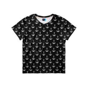 Детская футболка 3D с принтом Якорьки в Новосибирске, 100% гипоаллергенный полиэфир | прямой крой, круглый вырез горловины, длина до линии бедер, чуть спущенное плечо, ткань немного тянется | 3d | арт | лето | море | морские | текстура | черно белые | якорь