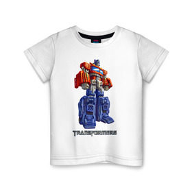 Детская футболка хлопок с принтом Оптимус Прайм в Новосибирске, 100% хлопок | круглый вырез горловины, полуприлегающий силуэт, длина до линии бедер | Тематика изображения на принте: autobot | robot | transformers | автобот | кибертрон | оптимус | прайм | робот