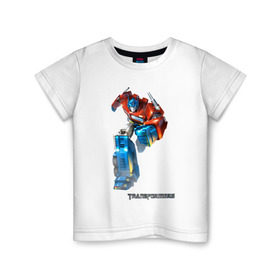 Детская футболка хлопок с принтом Оптимус Прайм в Новосибирске, 100% хлопок | круглый вырез горловины, полуприлегающий силуэт, длина до линии бедер | autobot | robot | transformers | автобот | кибертрон | оптимус | прайм | робот