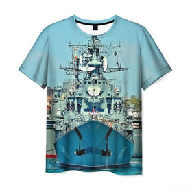 Мужская футболка 3D с принтом Сторожевой корабль в Новосибирске, 100% полиэфир | прямой крой, круглый вырез горловины, длина до линии бедер | Тематика изображения на принте: 3d | море | севастополь | сторожевой корабль | судно | черноморский флот