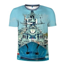 Мужская футболка 3D спортивная с принтом Сторожевой корабль в Новосибирске, 100% полиэстер с улучшенными характеристиками | приталенный силуэт, круглая горловина, широкие плечи, сужается к линии бедра | Тематика изображения на принте: 3d | море | севастополь | сторожевой корабль | судно | черноморский флот