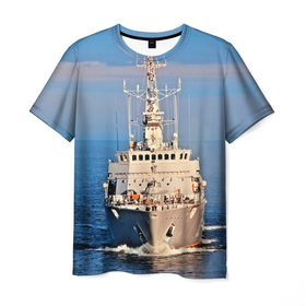 Мужская футболка 3D с принтом Тральщик в Новосибирске, 100% полиэфир | прямой крой, круглый вырез горловины, длина до линии бедер | балтийское море | корабль | судно | флот