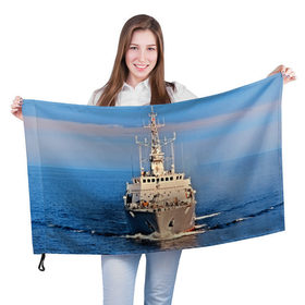Флаг 3D с принтом Тральщик в Новосибирске, 100% полиэстер | плотность ткани — 95 г/м2, размер — 67 х 109 см. Принт наносится с одной стороны | балтийское море | корабль | судно | флот