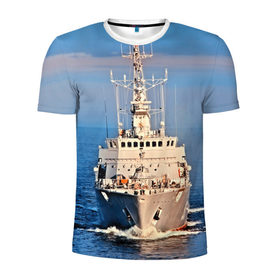 Мужская футболка 3D спортивная с принтом Тральщик в Новосибирске, 100% полиэстер с улучшенными характеристиками | приталенный силуэт, круглая горловина, широкие плечи, сужается к линии бедра | Тематика изображения на принте: балтийское море | корабль | судно | флот