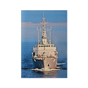 Обложка для паспорта матовая кожа с принтом Тральщик в Новосибирске, натуральная матовая кожа | размер 19,3 х 13,7 см; прозрачные пластиковые крепления | Тематика изображения на принте: балтийское море | корабль | судно | флот